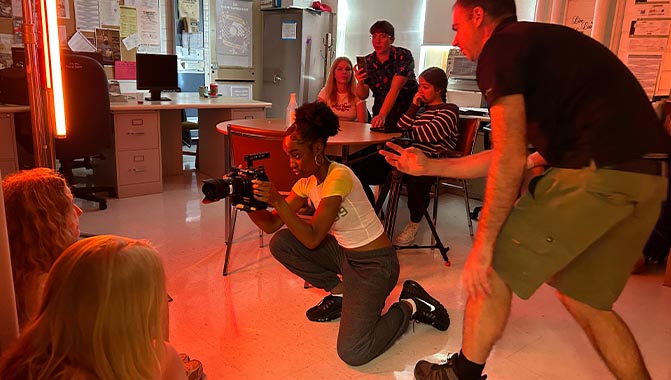 High school students filming short video