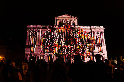 Art work by Filip Hodas projection mapped on to the walls of the Archbishop&rsquo;s Palace in Prague