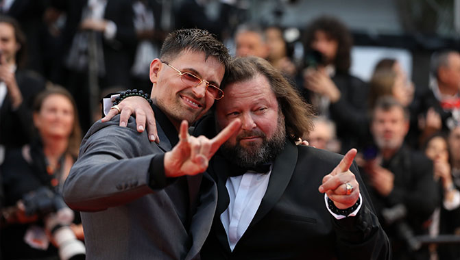 Raphael Quenard and Manuel Guillot on The Second Act (Le Deuxième Acte) red carpet. Photo credit: Mathilde Petit