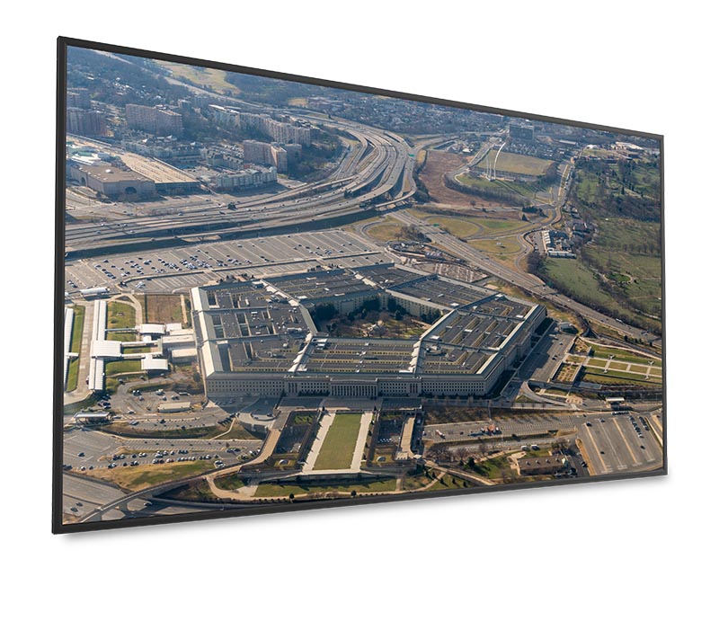 A Christie Secure Series III LCD panel in landscape orientation displaying an image of The Pentagon.