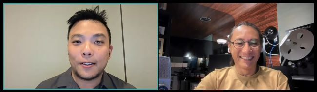 A still image of two men taken from a video call recording.