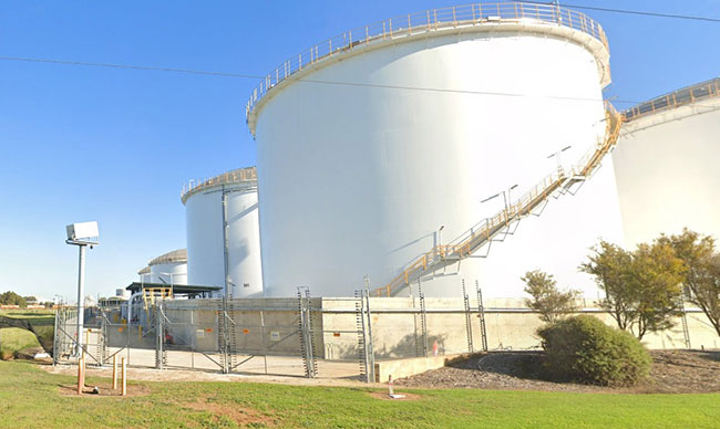 Daytime view of the fuel storage tanks at Coogee Chemicals. 