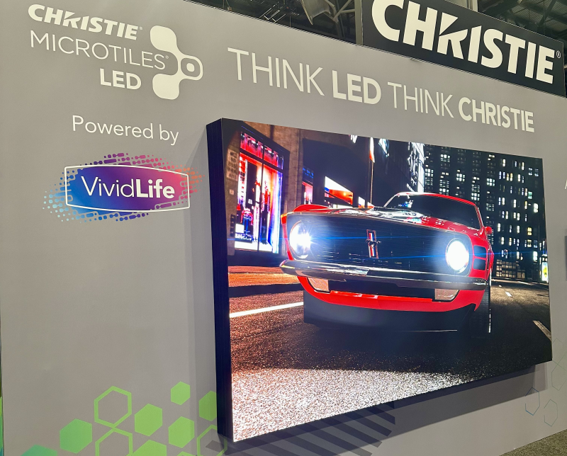 An LED video wall on a trade show booth.