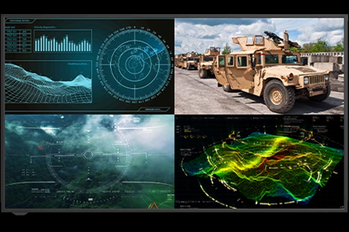 LCD panel with four images of satellite information 